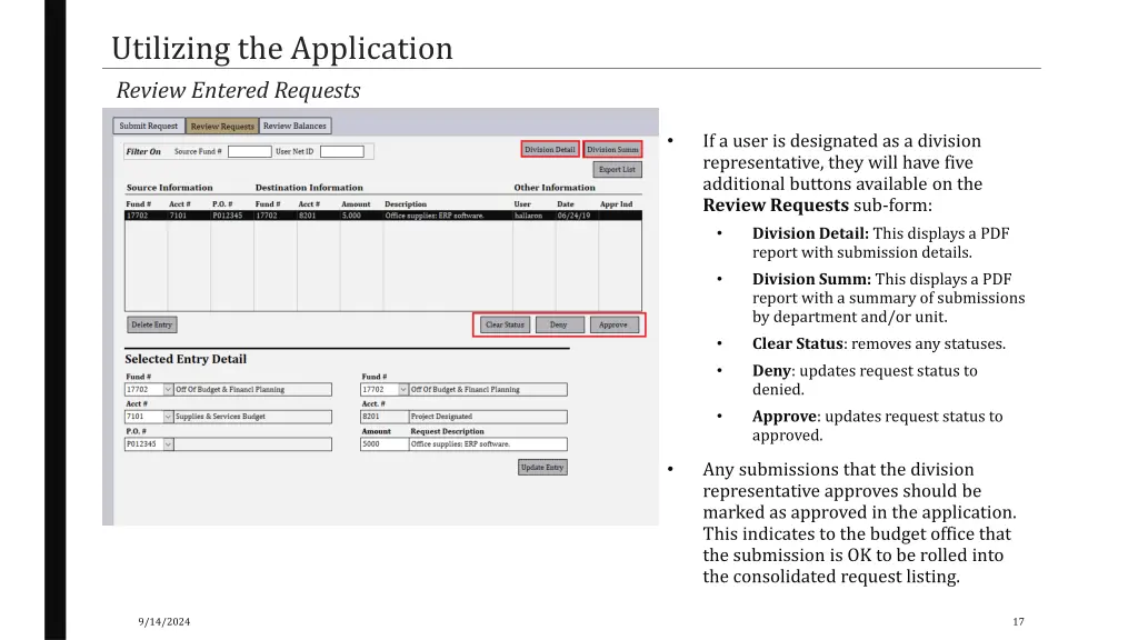 utilizing the application review entered requests 2