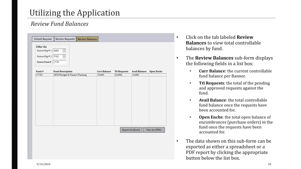 utilizing the application review fund balances