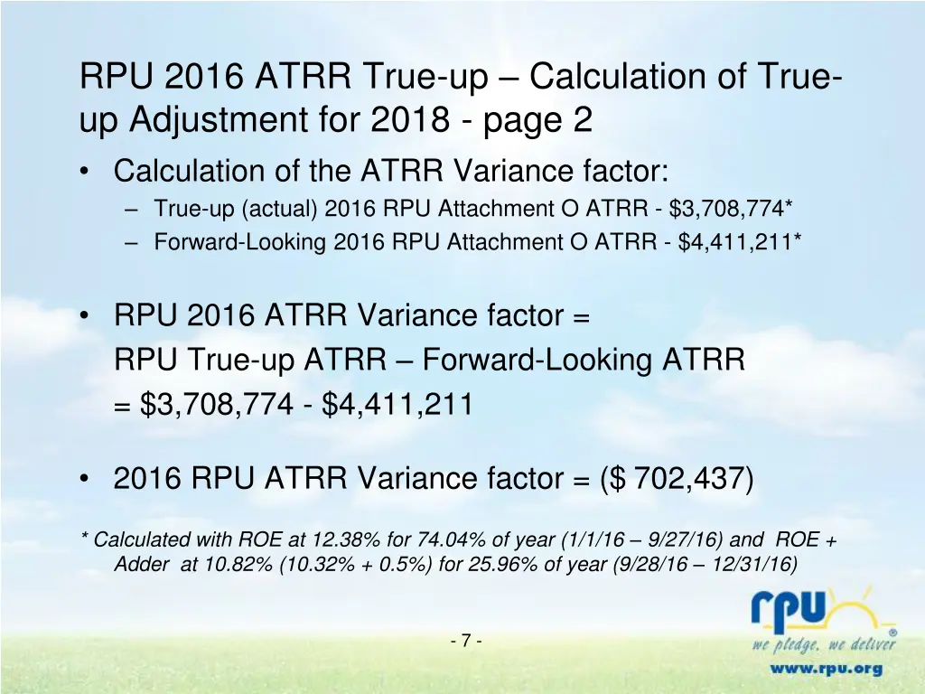 rpu 2016 atrr true up calculation of true 1