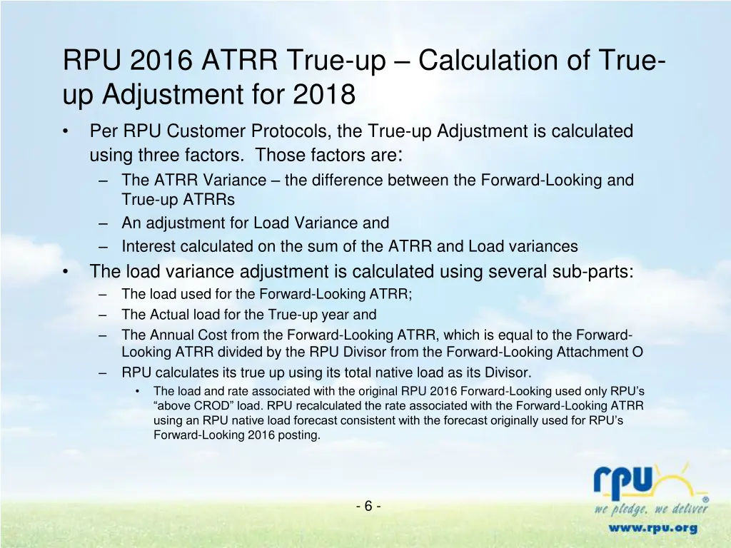 rpu 2016 atrr true up calculation of true