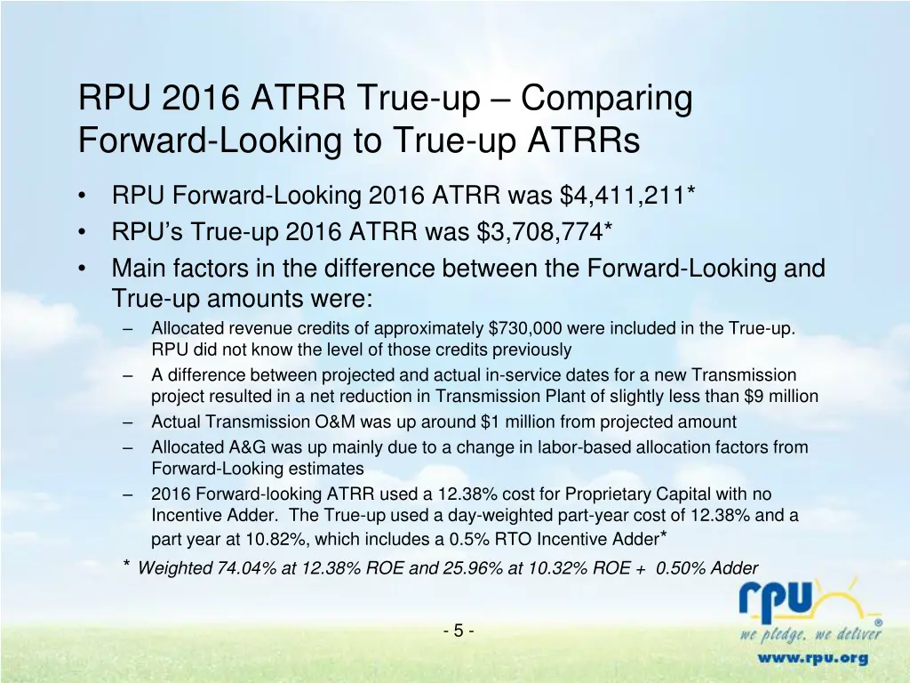 rpu 2016 atrr true up comparing forward looking