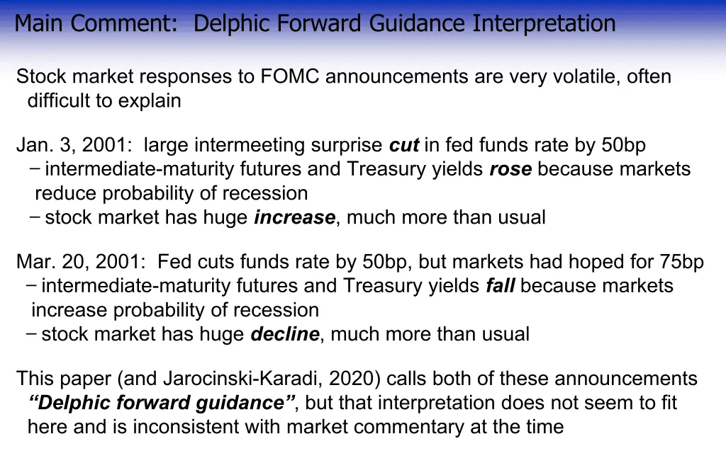 main comment delphic forward guidance