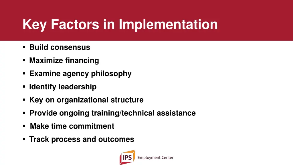 key factors in implementation