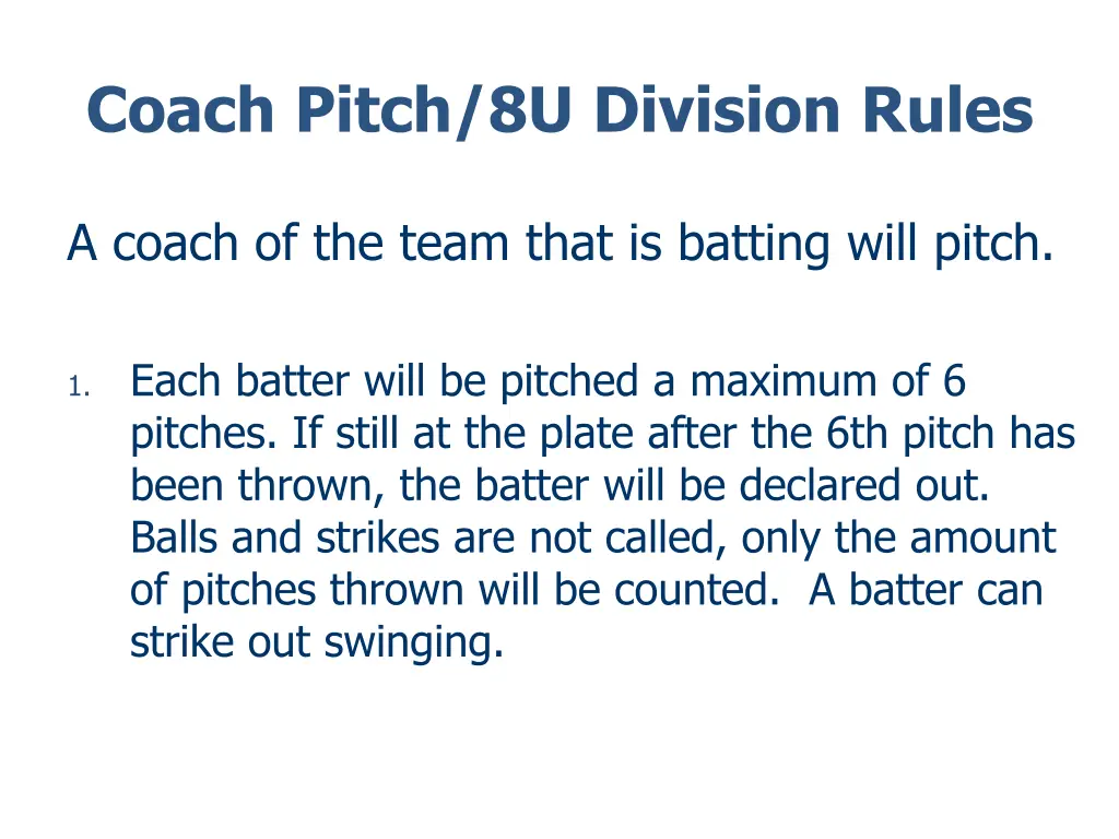 coach pitch 8u division rules