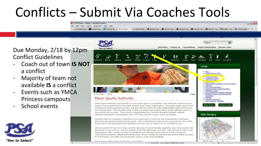 conflicts submit via coaches tools