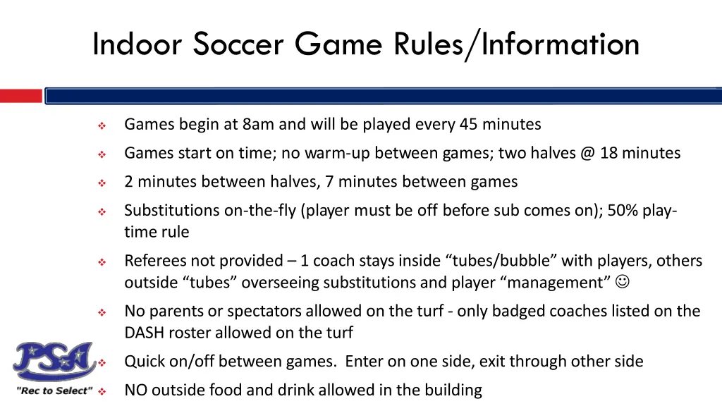 indoor soccer game rules information