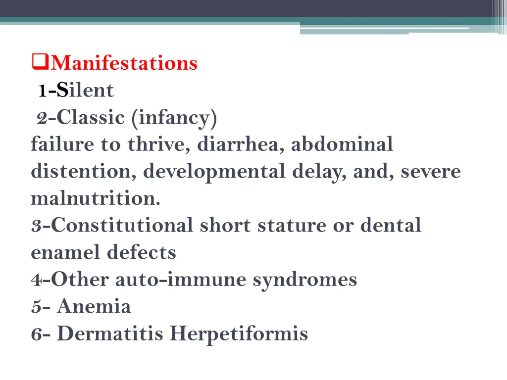 manifestations 1 silent 2 classic infancy failure