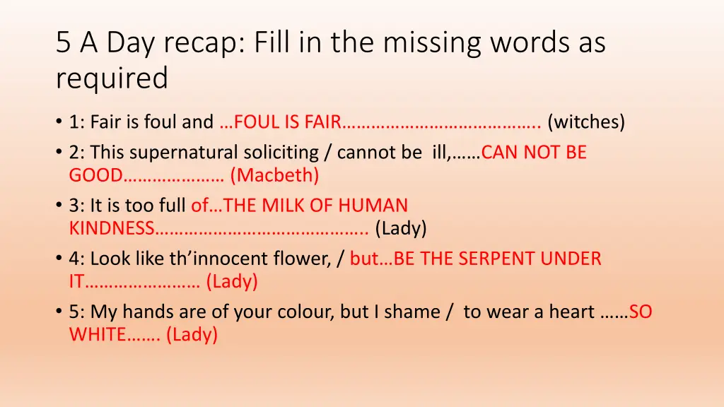 5 a day recap fill in the missing words 1