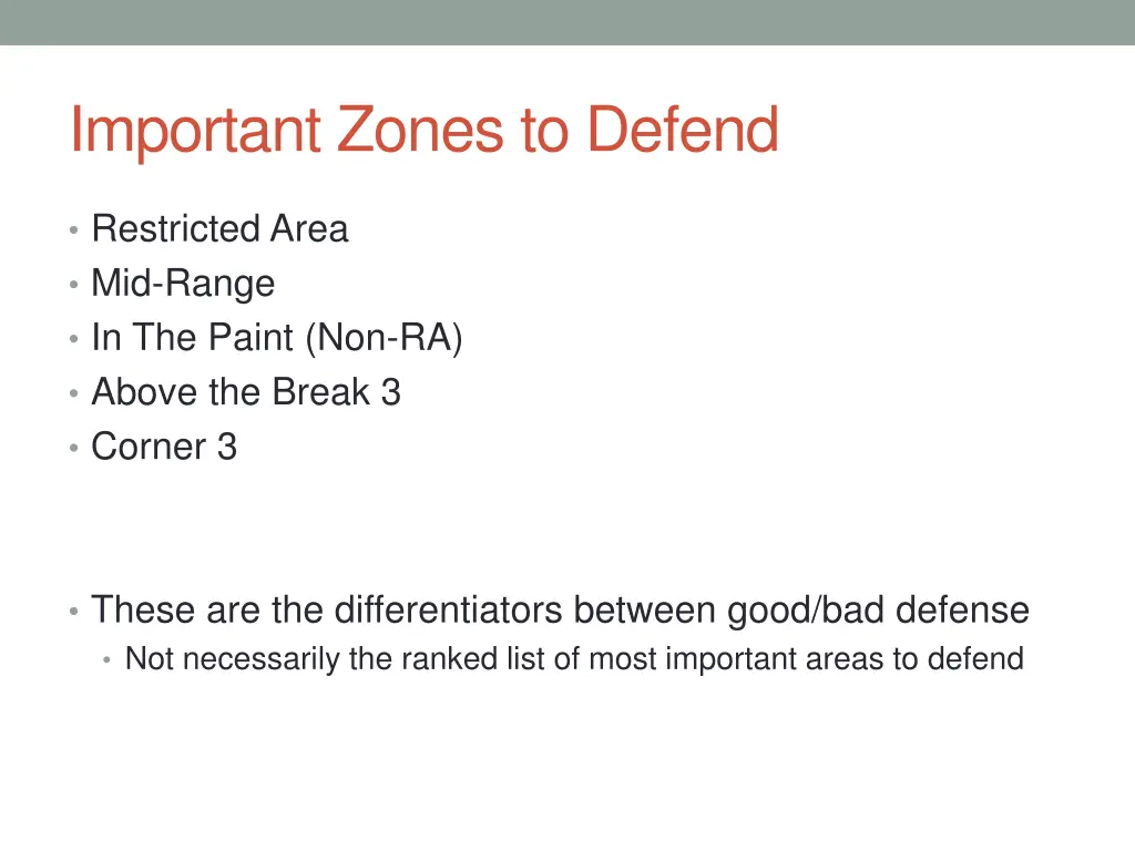 important zones to defend