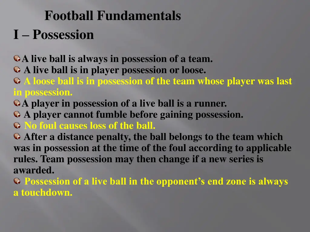 football fundamentals i possession