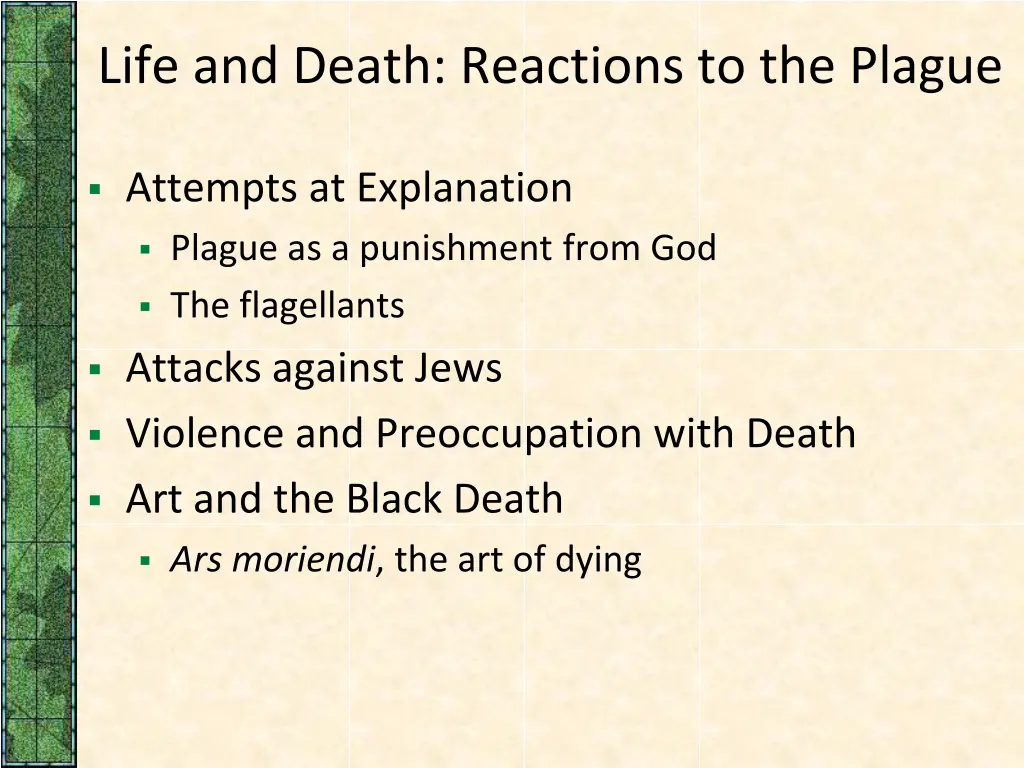 life and death reactions to the plague