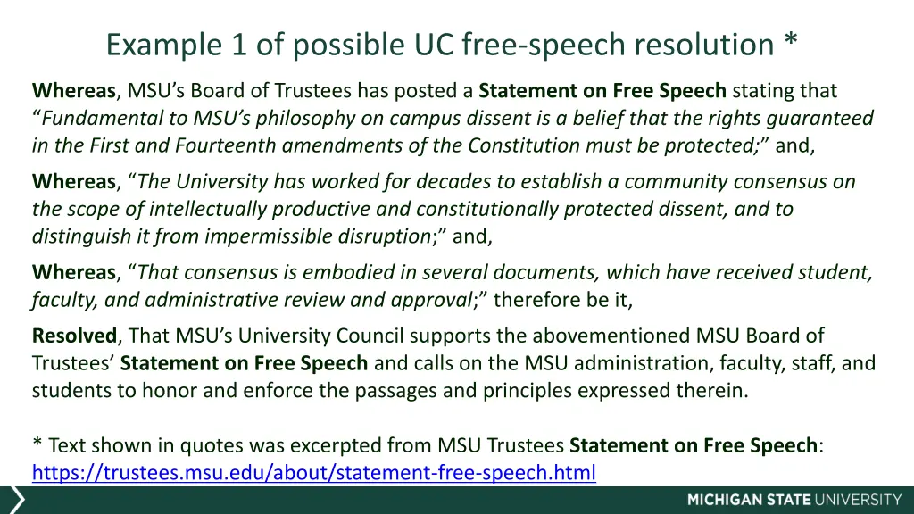 example 1 of possible uc free speech resolution