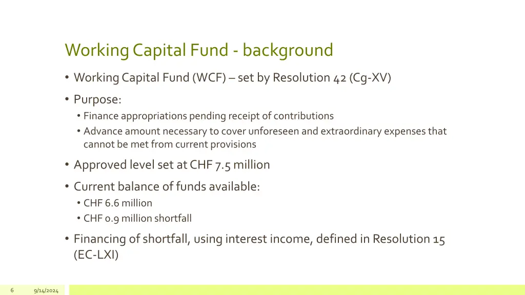 working capital fund background