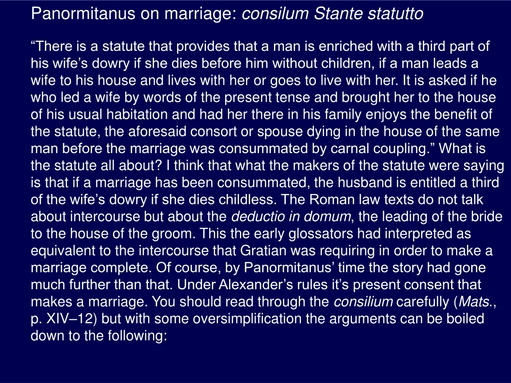 panormitanus on marriage consilum stante statutto