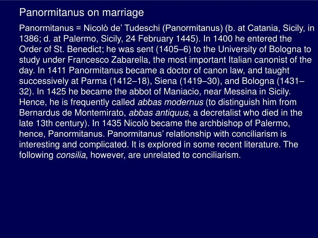 panormitanus on marriage