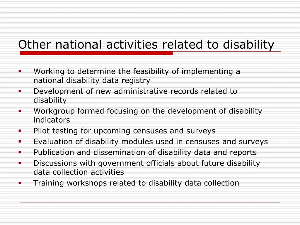 other national activities related to disability