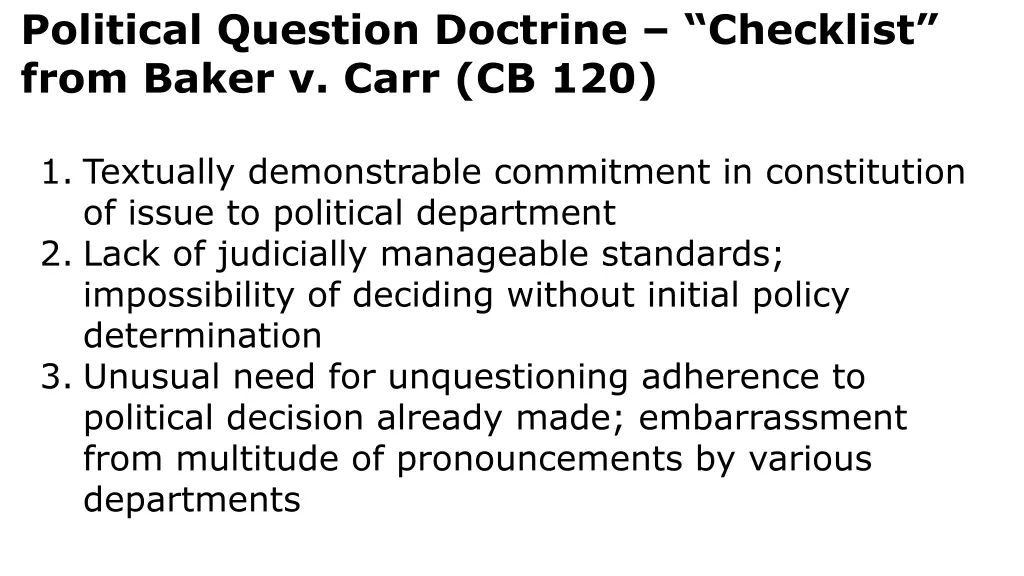 political question doctrine checklist from baker