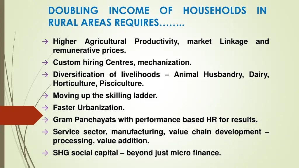 doubling income of households in rural areas