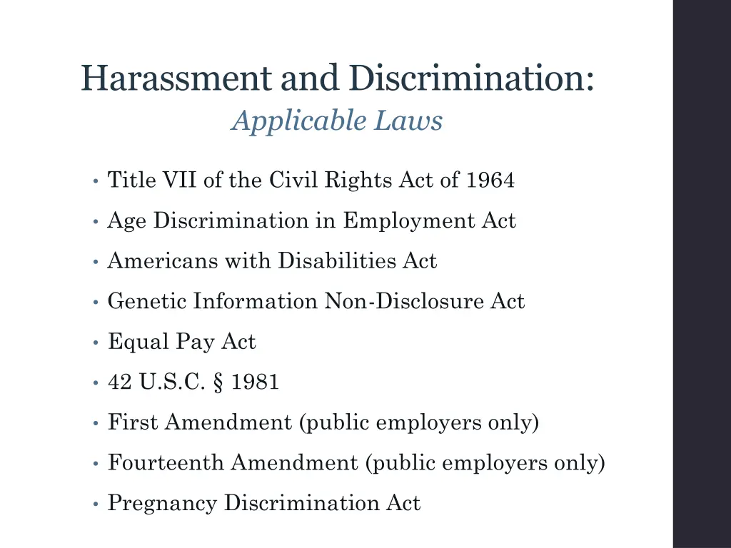 harassment and discrimination applicable laws