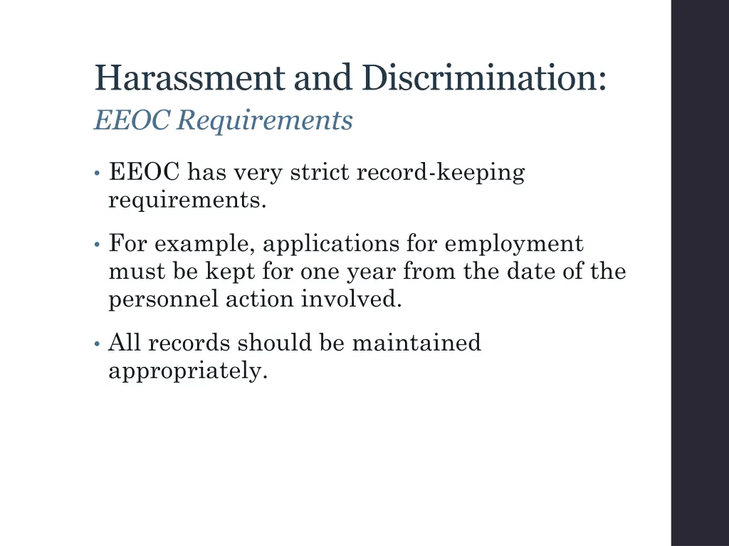 harassment and discrimination eeoc requirements