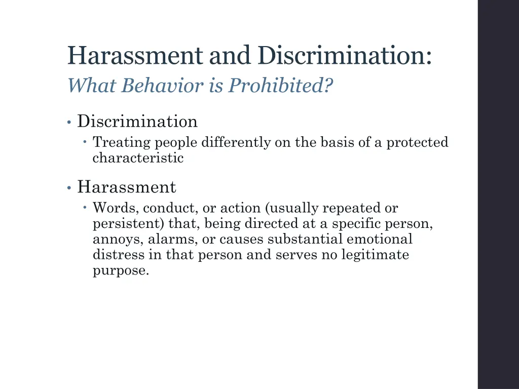 harassment and discrimination what behavior