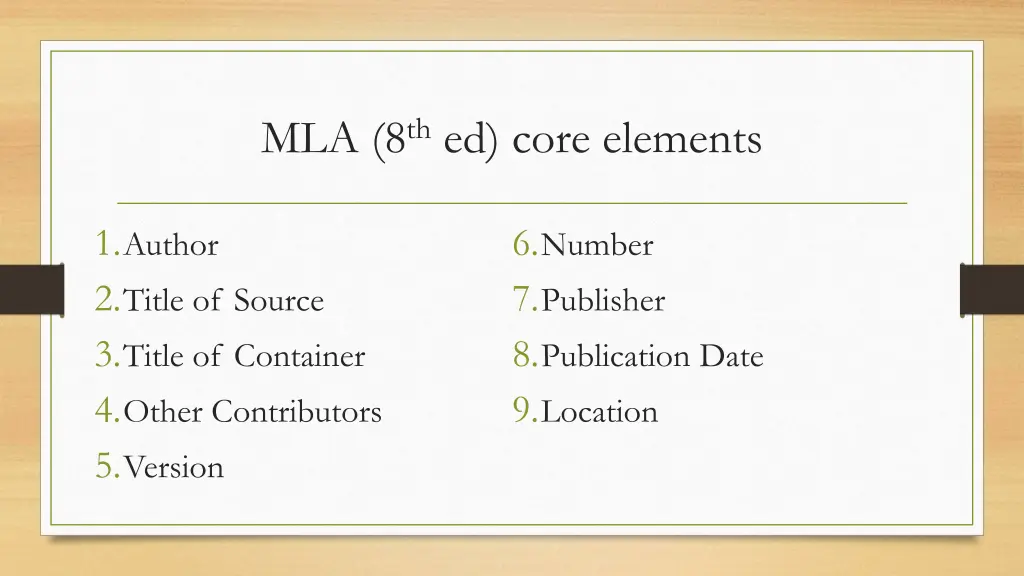 mla 8 th ed core elements