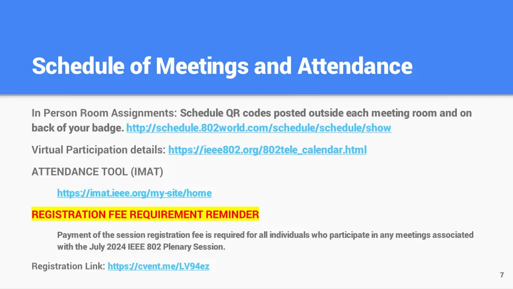 schedule of meetings and attendance