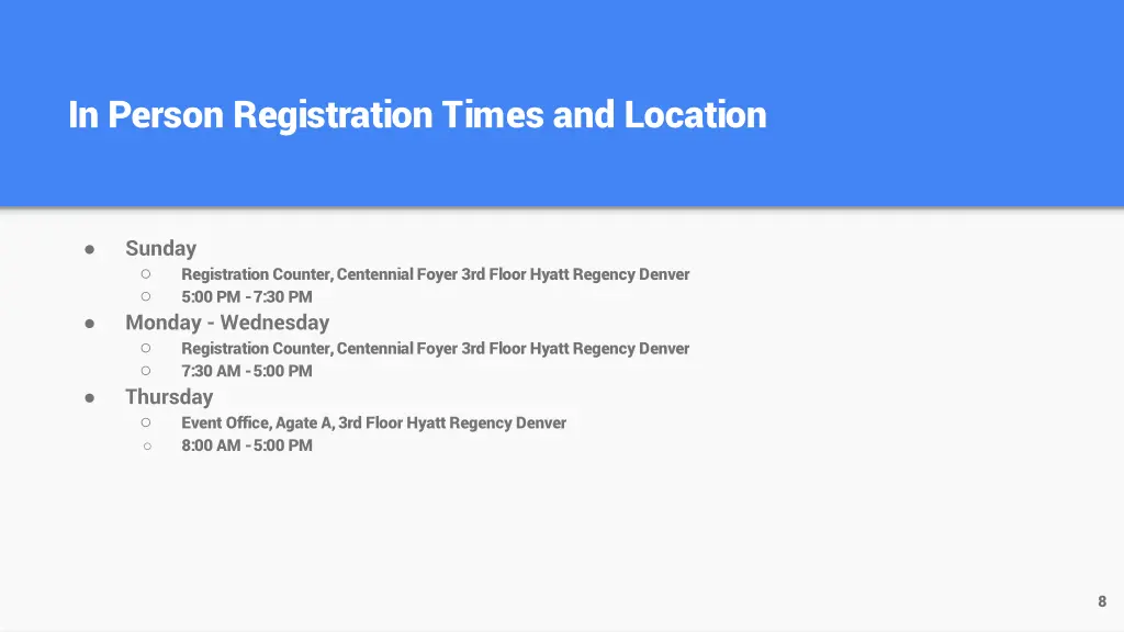 in person registration times and location