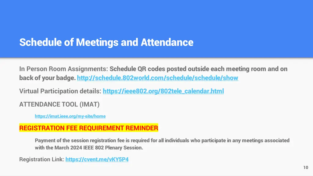 schedule of meetings and attendance