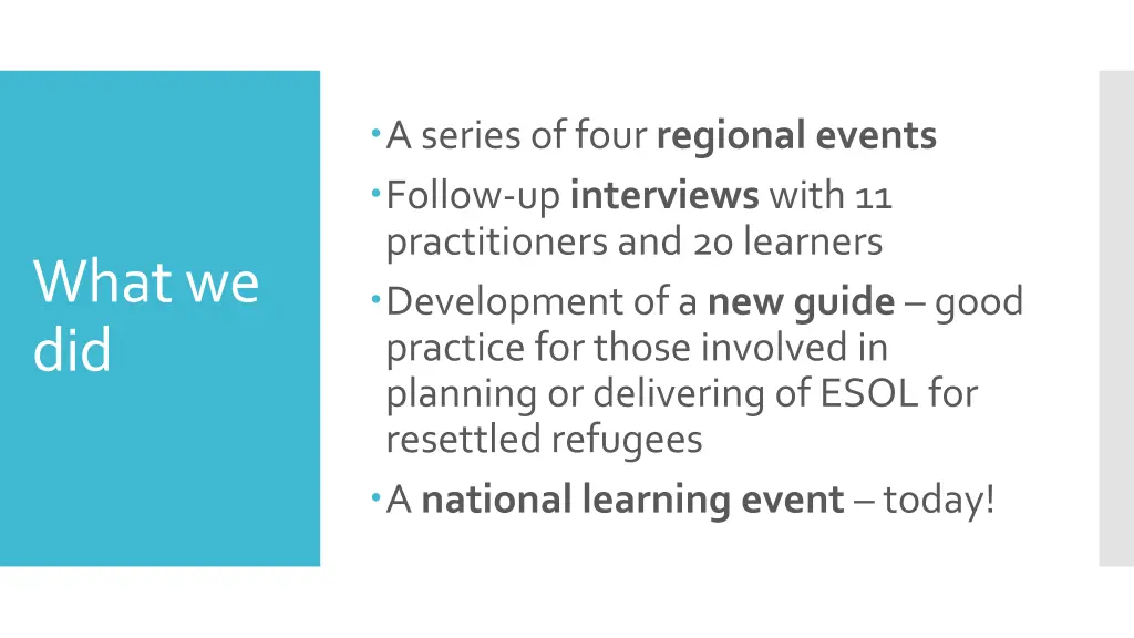 a series of four regional events follow