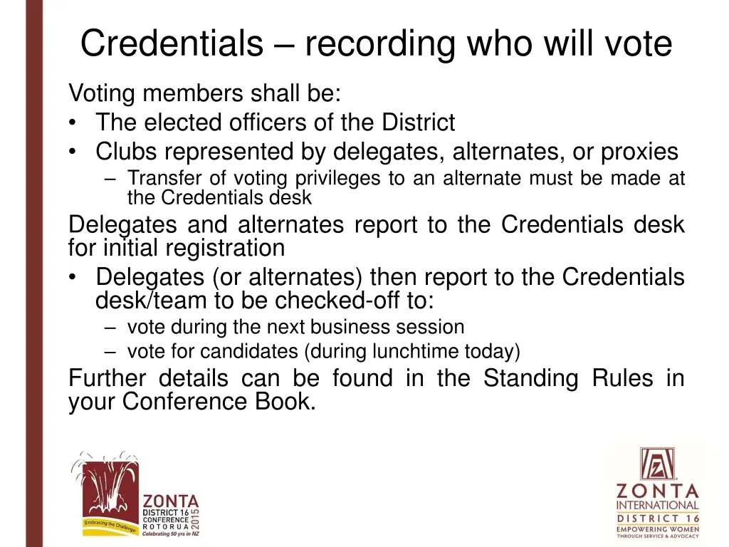 credentials recording who will vote