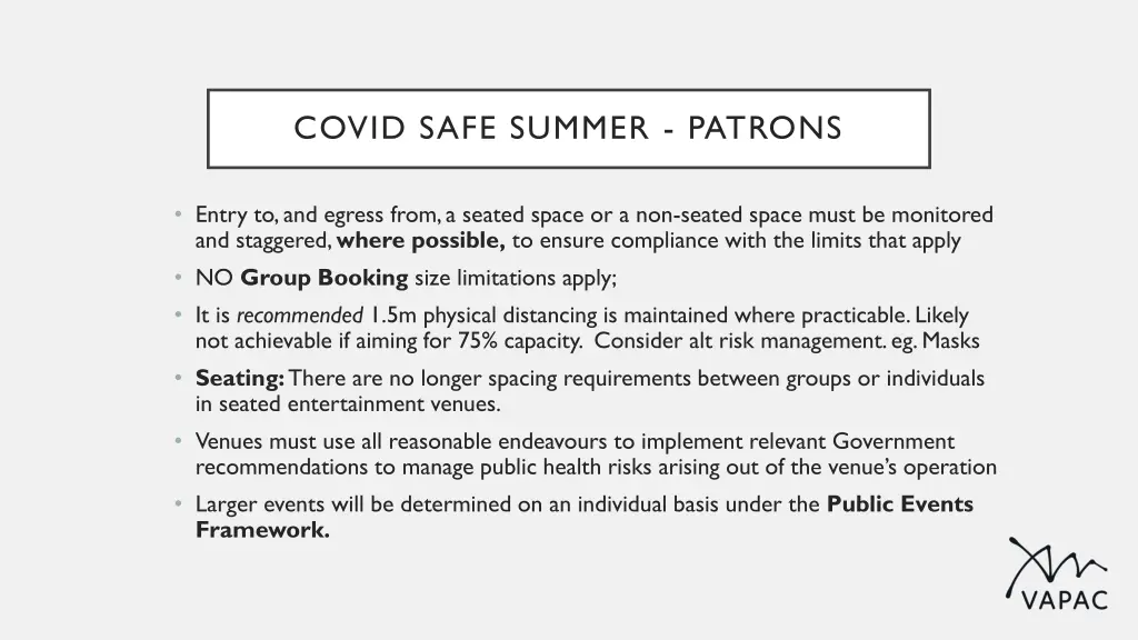 covid safe summer patrons