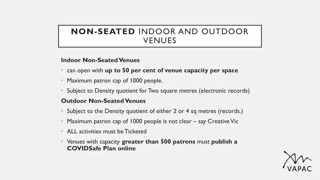 non seated indoor and outdoor venues