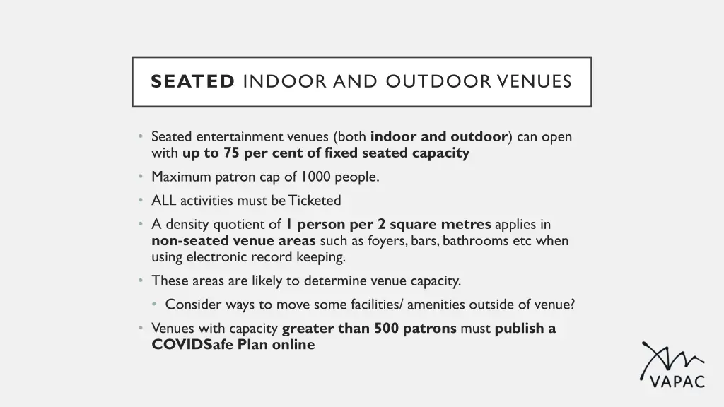 seated indoor and outdoor venues