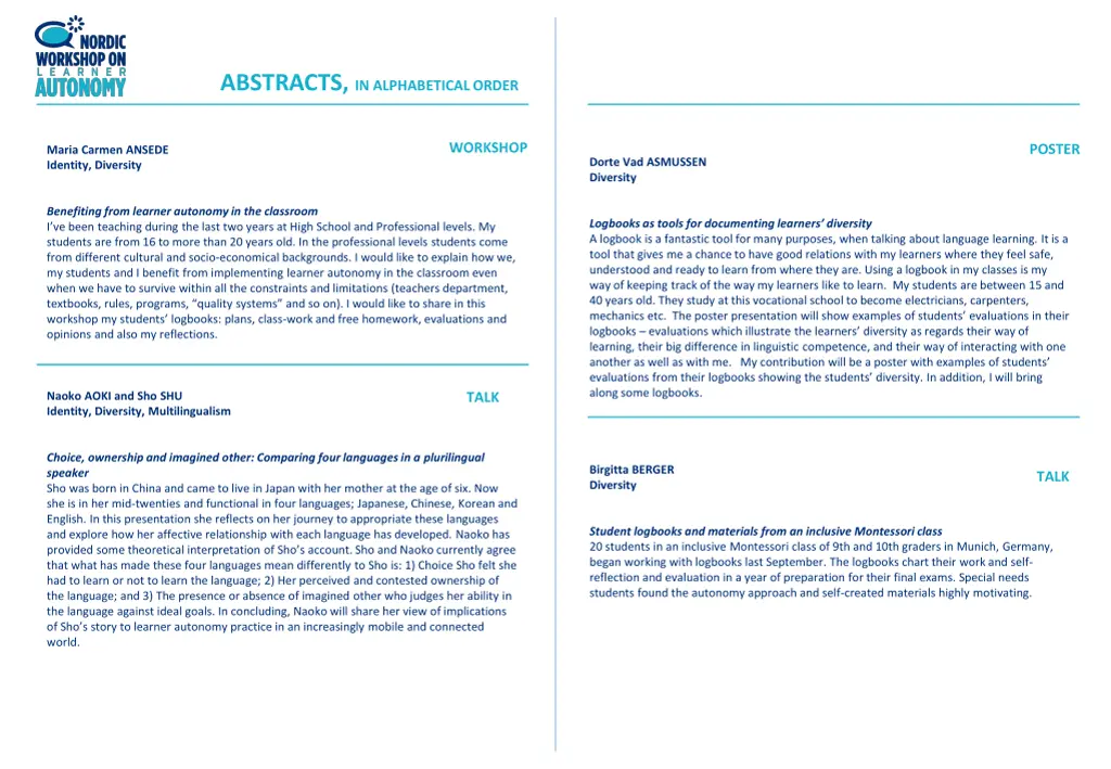 abstracts in alphabetical order