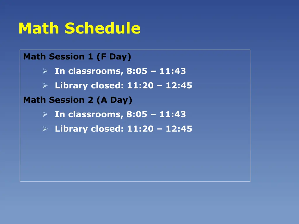 math schedule