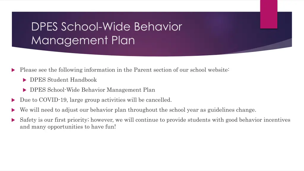 dpes school wide behavior management plan