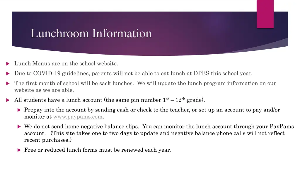 lunchroom information