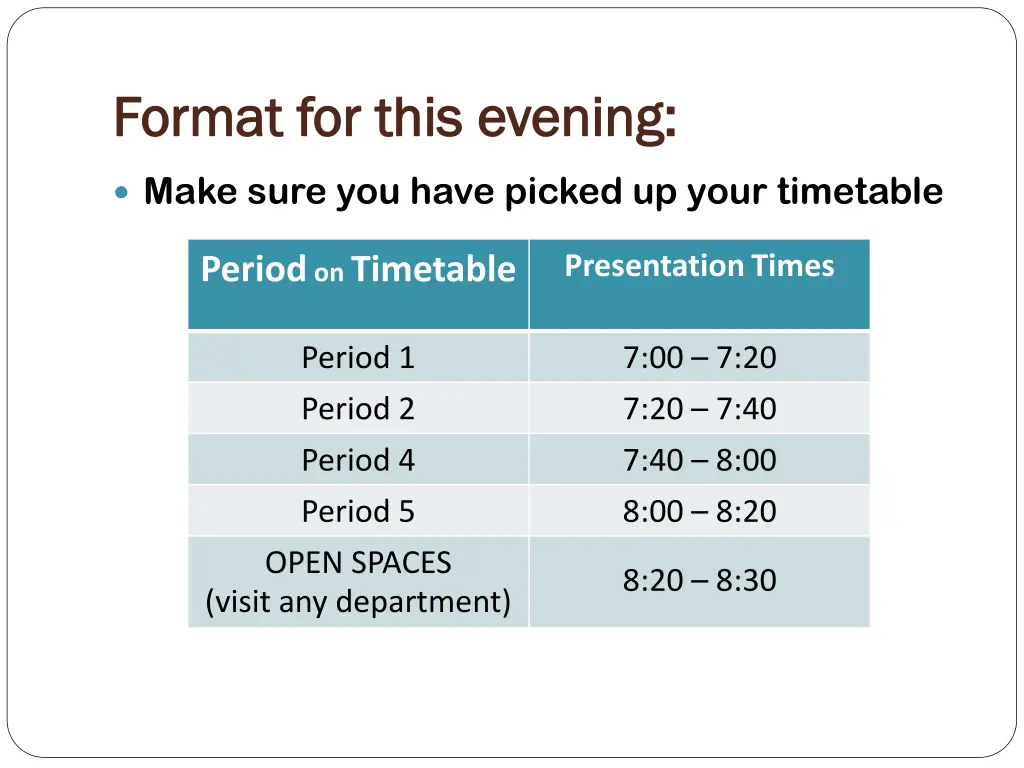 format for this evening format for this evening