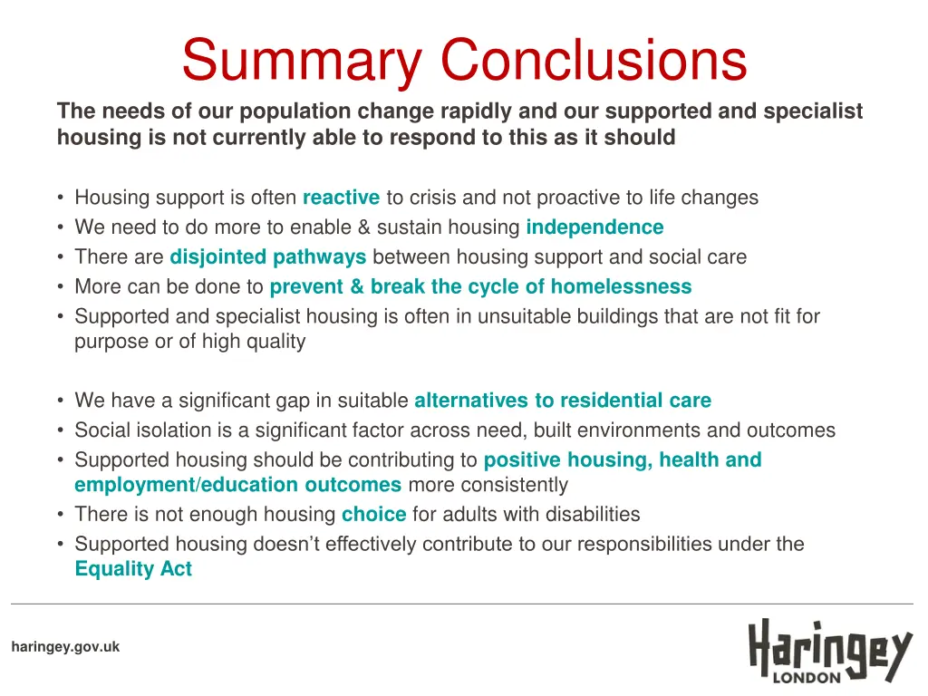 summary conclusions the needs of our population