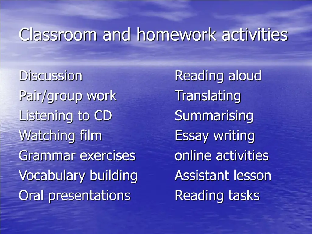 classroom and homework activities