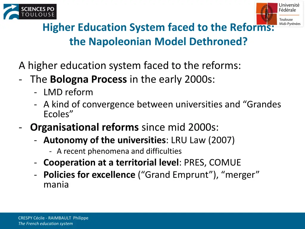 higher education system faced to the reforms