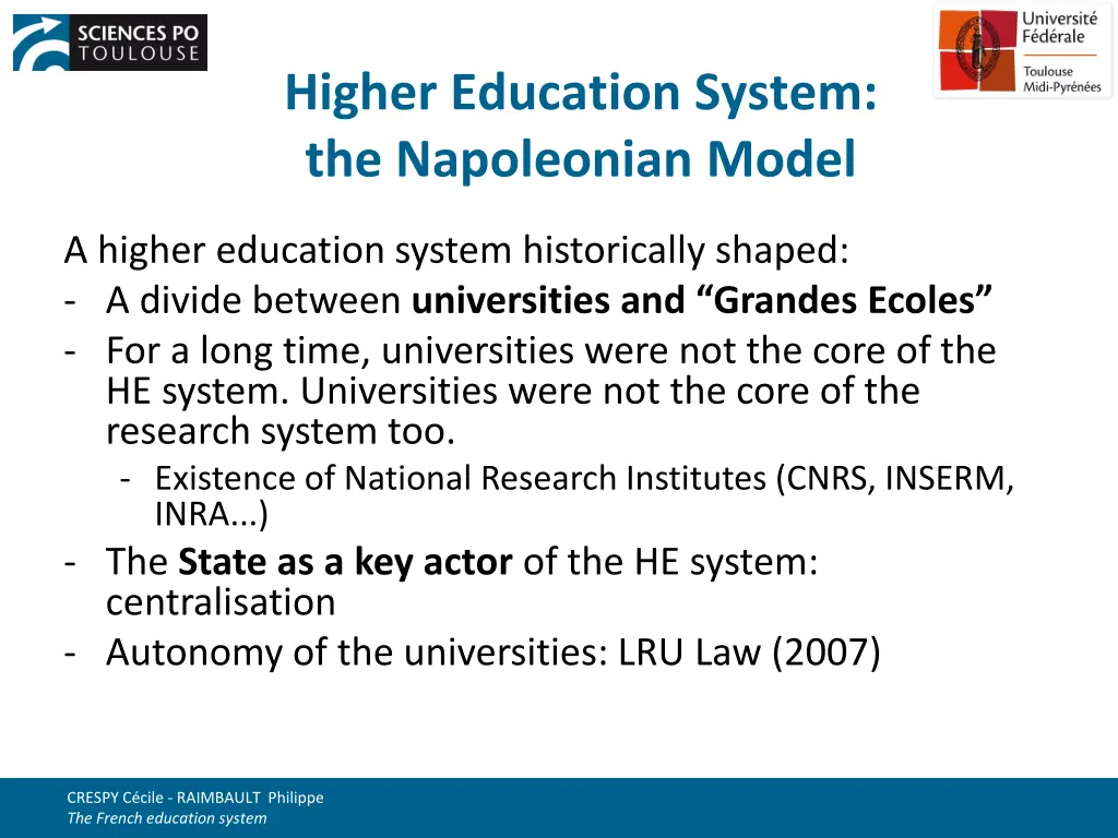 higher education system the napoleonian model