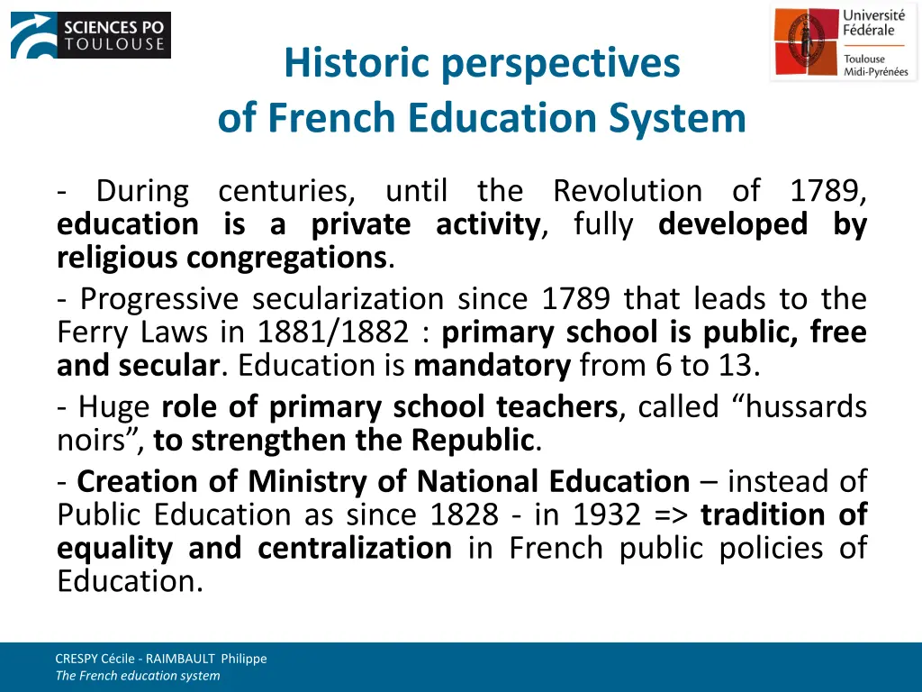 historic perspectives of french education system