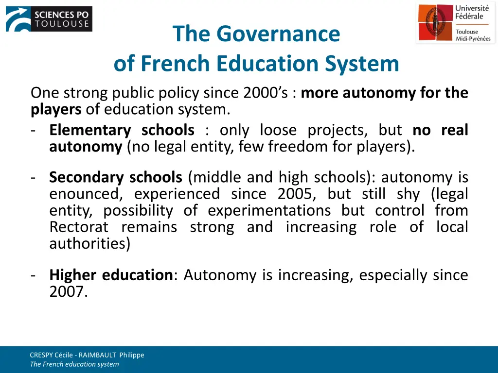 the governance of french education system