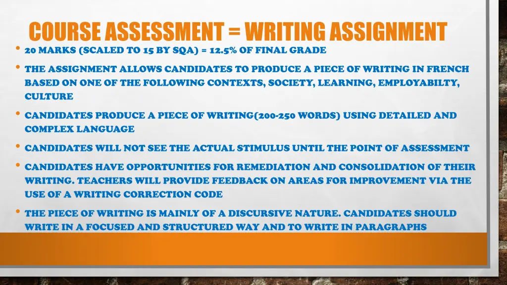 course assessment writing assignment 20 marks