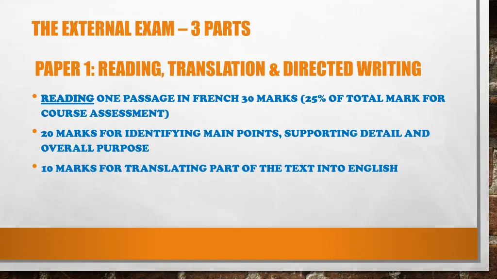 the external exam 3 parts