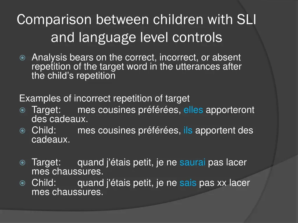 comparison between children with sli and language