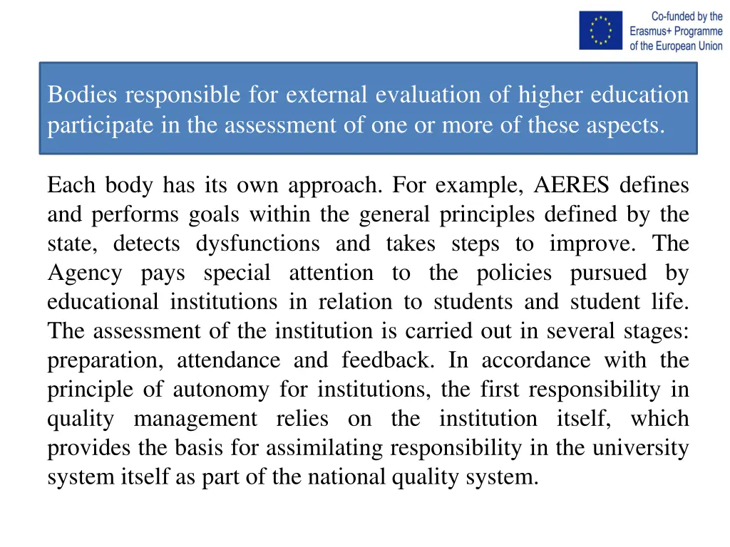 bodies responsible for external evaluation