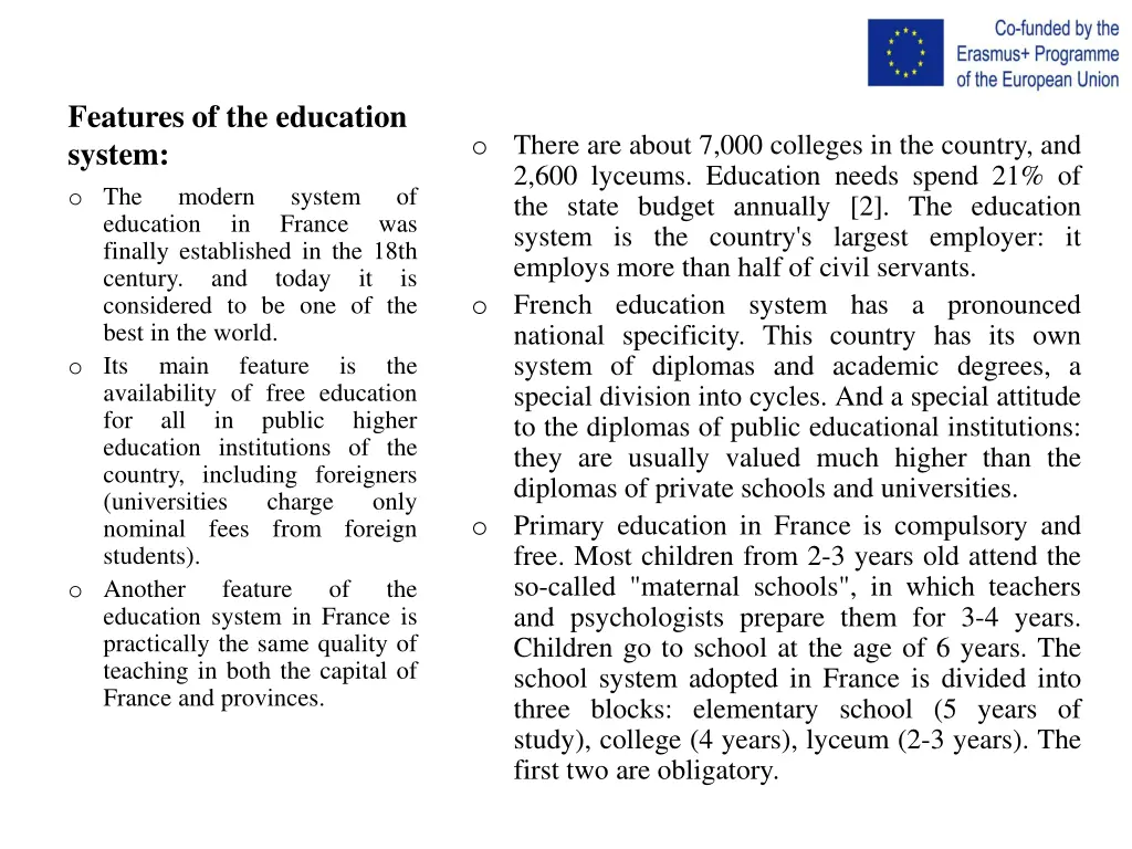 features of the education system o the modern